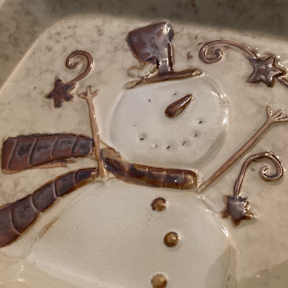 Bella Casa by Ganz ceramic neutral beige tan snowman Christmas platter. Believe - Picture 2 of 9